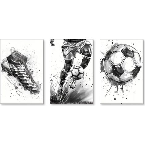 3er-Set Wandbilder – Schwarz-Weiß – Fußballmotiv – Kunstdruck – Für Wohnzimmer, Schlafzimmer – Ungerahmt – 20 x 30 cm (1/5)