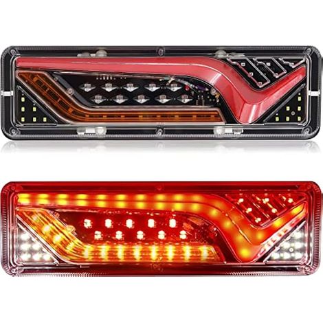 Biqing 2PCS Feux Arrière LED 24V, Multifonctionnel Feux Remorque LED Feux Stop Clignotant Dynamique Lampe pour Camion Remorque Caravane Tracteur (1/5)
