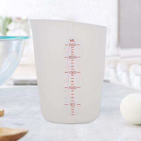 Tasse à mesurer transparente en silicone souple, semi-perméable, pour lait (250 ml) (1/5)