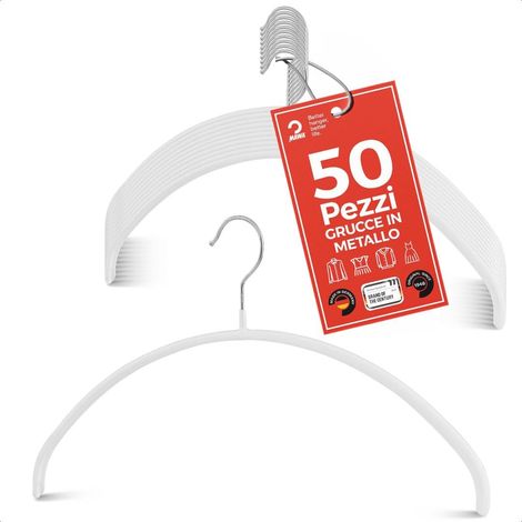 MAWA Grucce Appendiabiti, Set di 50 Grucce Salvaspazio e Antiscivolo, Ideali per T-Shirt e Maglioni, Gancio Girevole 360°, Rivestimento Antiscivolo, 40 cm, Bianco (1/5)