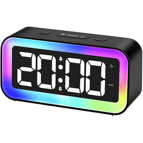 Réveil numérique pour enfants et adolescents avec veilleuse 7 couleurs, horloge numérique LED, 2 modes d'alarme, luminosité réglable, fonction snooze, etc. (1/5)