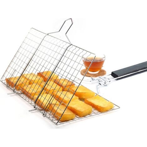 Panier à barbecue pliable en acier inoxydable avec poignée, support de cuisson extérieur, accessoires pour barbecue. - AquaForge (1/5)