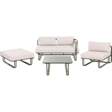 Conjunto de jardín moderno de 4 piezas cojines beige claro estructura de acero verde Camerota (1/5)