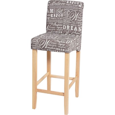 Sgabello da bar sedia alta da bar tessuto con motivo scritte grigio piedi in legno chiaro 040001238