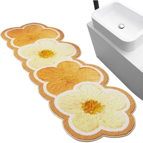Floral Bath Mat 120x50 cm Non Slip Rug Washable and