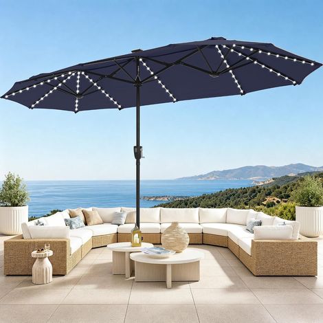 Parasol de Jardin Extérieur,2x3,8m Parasol Double Face Rectangulaire avec LED Lampe et Manivelle,Protection Solaire pour Terrasse, Résistant à l'Eau,Anti au vent (1/5)