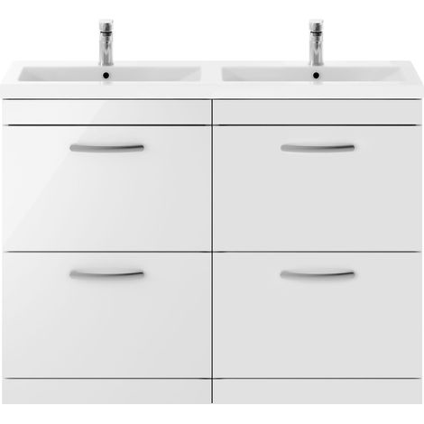Millwich Contemporary 4 Drawer Floor Standing Vanity Unit with Basin, Gloss White, 1200mm