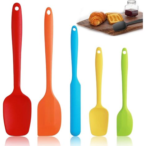 5x Silikon Küchenhelfer Set (Lebensmittelqualität), hitzebeständige Antihaft Kochlöffel & Schaber – Ideal zum Kochen, Backen, Rühren (1/5)