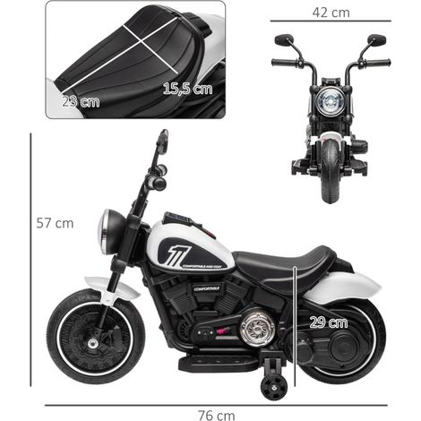 Moto enfant électrique, phares LED, roues stabilisatrices démontables, selle ergonomique, coloris noir et blanc, véhicule junior 2 roues (1/5)