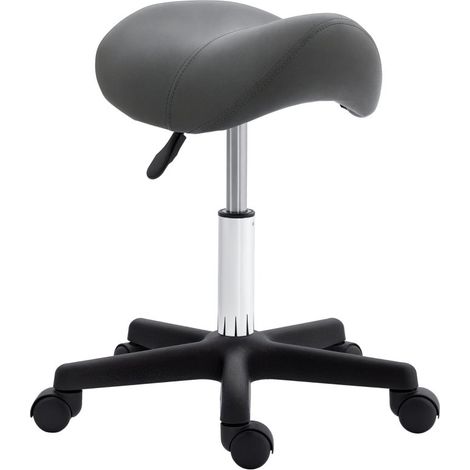 Tabouret selle roulant réglable, revêtement cuir synthétique PU, cadre en acier, gris. Convient aux massages, spas, instituts de beauté et tatouages (1/5)