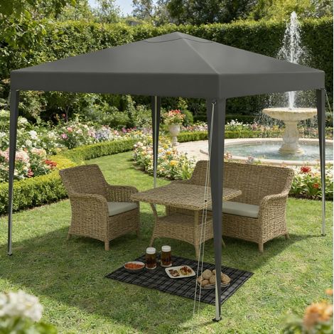 Cenador plegable de 3x3 m, altura regulable, con bolsa de transporte, tejido Oxford impermeable y resistente a los rayos UV, color gris oscuro. (1/5)