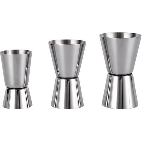 Lot de 3 verres doseurs en acier inoxydable, 25/50 ml, 20/40 ml, 15/30 ml, doseurs à shot, double doseur pour bar, fêtes et cocktails (1/5)