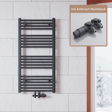 SONNI Badheizkörper Anthrazit 1000x500mm Heizkörper thermostatkopf Handtuchtrockner Bad,mit Ventil,443 Watt (1/5)