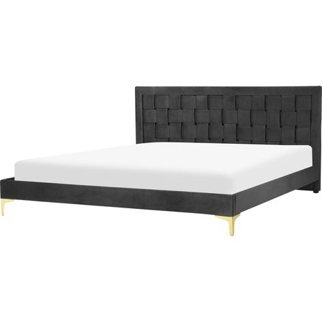 Lit Double Glamour avec Sommier 180 x 200 cm en Velours Tapissé Noir Limoux