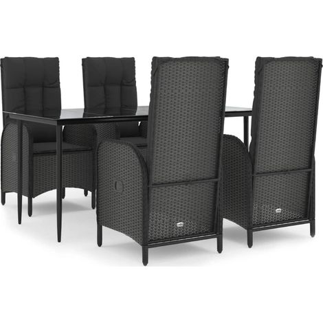 Ensemble à manger de jardin coussins 5pcs Mobilier de jardin Noir Résine tressée (1/5)