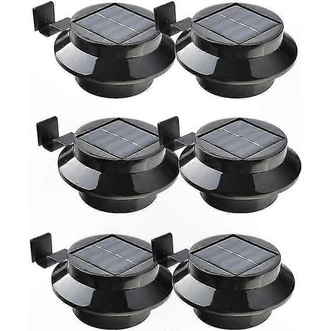 Lot de 6 lampes solaires LED noires pour gouttières, clôtures, toits, jardins, cours et murs, éclairage extérieur autonome (1/5)