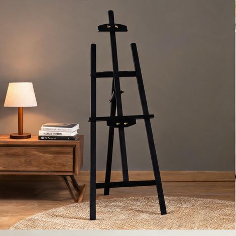 Chevalet de peintre en pin massif noir réglable 51 x 5 x 71 cm (1/5)
