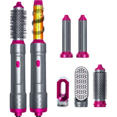 Sèche-cheveux 5 en 1 avec brosse de séchage, brosse de séchage 2 en 1 avec compartiment extensible, embout de coiffage amovible, pour lisser, boucler, sécher, peigner et coiffer. Idéal pour lisser, bo (1/5)