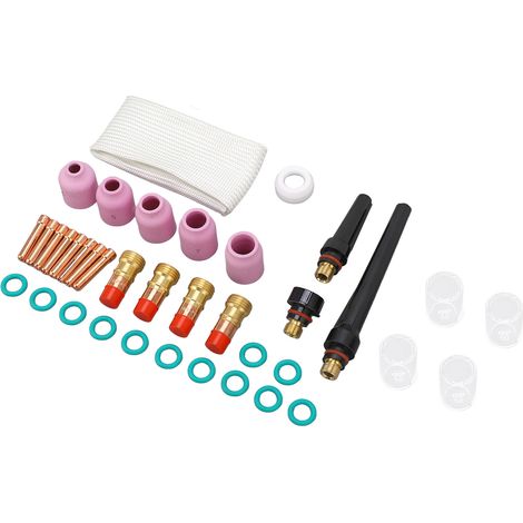Jeu de 38 pièces accessoires pistolet TIG WP17/18/26, électrodes, buses céramique, pinces, guide thermique isolé, kit doigt protecteur. (1/5)