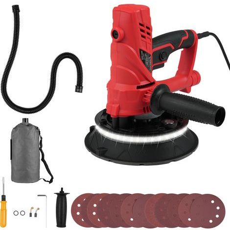 EJ.Life 850W Ponceuse murale pour cloisons sèches, Moteur électrique 1500-2600TR/MIN, ponceuse à disque avec 6 vitesses variables, compris tuyau d'aspiration, sac à poussière, 12 papiers abrasifs (1/5)