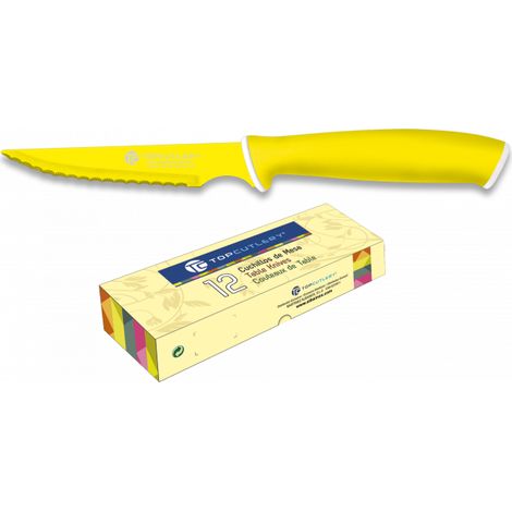 Couteau De Table Top Cutlery. Jaune. Scie Pointue