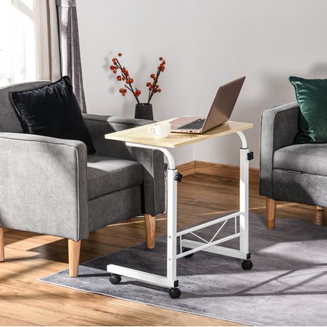 Table d’appoint en acier décor érable 60 cm, hauteur réglable, forme C avec roulettes (1/5)