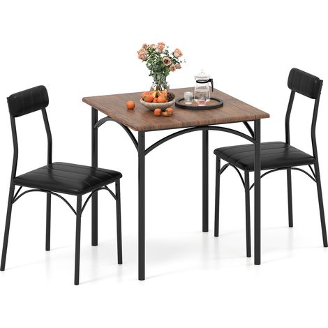 Set de table de repas 3 pièces, table de cuisine carrée et 2 chaises pour salle à manger - marron rustique (1/5)