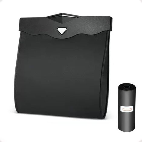 Hanging Car Trash Can Interior, Car Trash Can with Quick Access Magnetic Opening, Waterproof PU Leather, Car Accessory for Car Back Seat Black