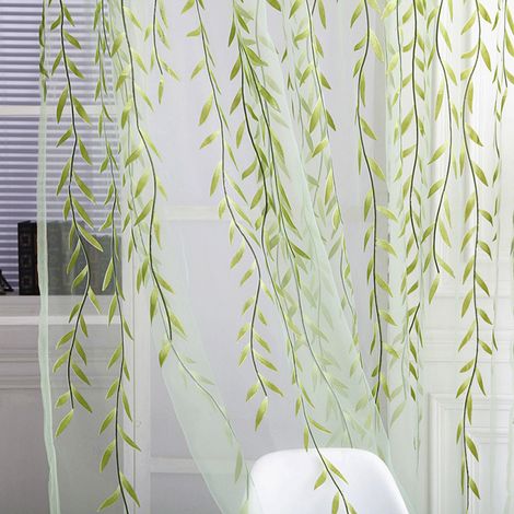 Rideau Transparent - Motif Feuille De Vigne - Pour Porte Armoire Chambre D Enfant - 140 X 200 Cm - Vert Ou Violet (1/5)