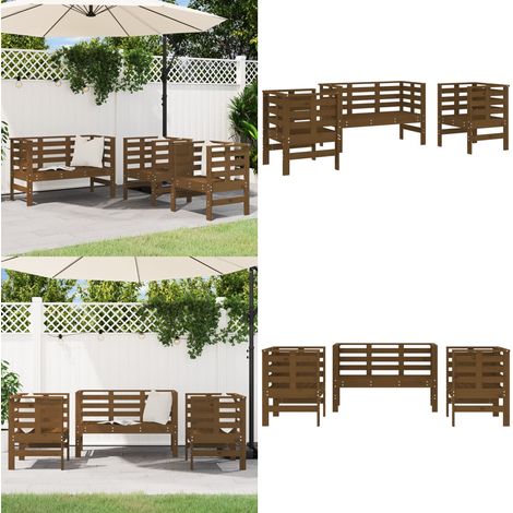 Juego de muebles jardín 3 pzas madera maciza pino marrón miel - Sillas de jardín - Banco de jardín