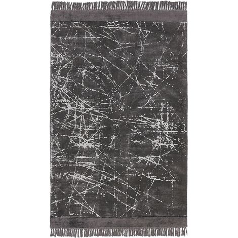 Tapis Moderne en Laine à Motif Gris Foncé 140 x 200 cm Incroyablement Doux Hanli