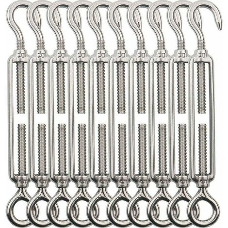 Tendeur Cable Crochet M5 (Crochet et oeil) , Tendeur Fil Acier / Tendeur Cable Inox en Acier Inoxydable 304 Pour Fil a linge , Cable Acier, Corde Acier -10 Pices - (1/4)