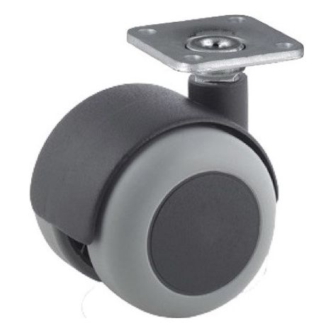 Roulette JUMELÉE pivotante  Ø 50 mm CAOUTCHOUC GRIS à platine 38x38 (1/2)