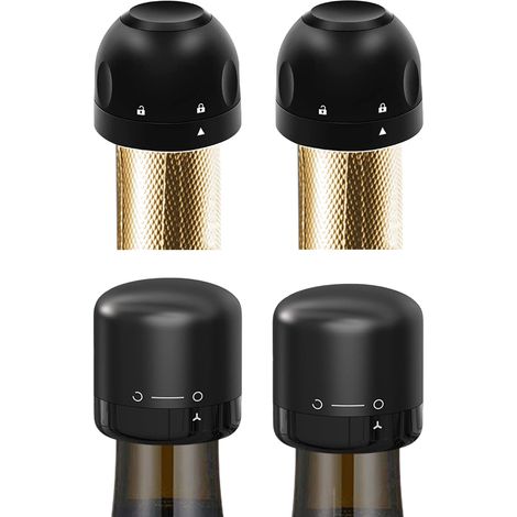 Bouchons de champagne et bouchons de vin, 4 bouchons de vin réutilisables en plastique et en silicone, scellé de vin Twist Top, Bouchon de vin compact à l'épreuve des fuites et maintient le vin frais (1/5)