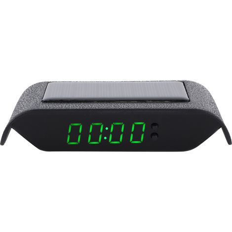Horloge numérique pour voiture, adaptée aux camions, alimentée à l'énergie solaire, avec écran LCD affichant l'heure, la date et la température, sans câblage, voyant vert. (1/5)