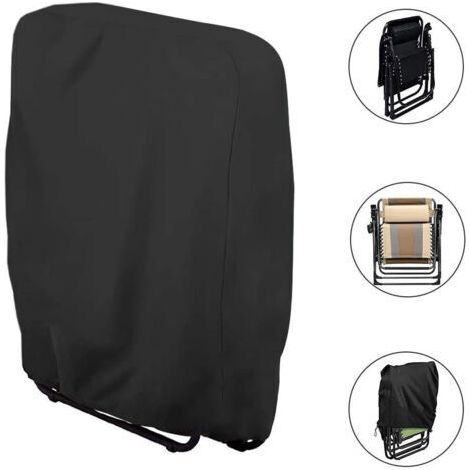 Housse de Protection pour Chaise Pliante, 93 82CM Housse de Chaise de Jardin Imperméable Extérieur Tissu Oxford Résistance au Vent, Anti-UV Empilable (Noir) (1/5)