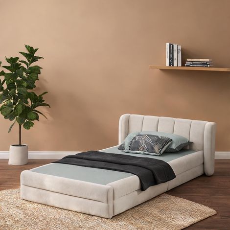 Cadre de lit beige en foam 220 x 105 x 60 cm (1/5)