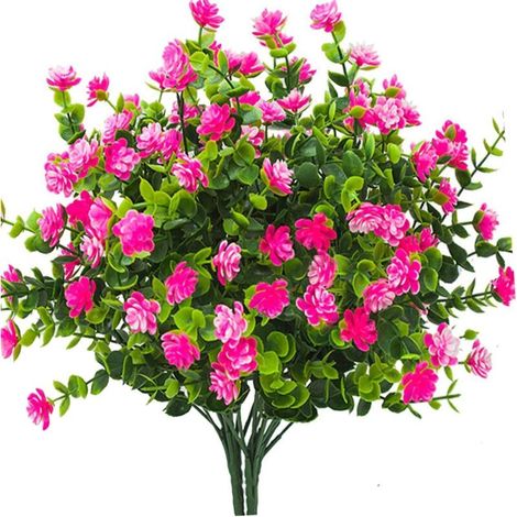 Künstliche Kunstblumen, 4er-Pack, künstlicher Eukalyptus, UV-beständig, Grünpflanzen, Sträucher, Pflanzen für drinnen und draußen, Hängepflanzgefäß, Heim- und Gartendekoration (Pink)