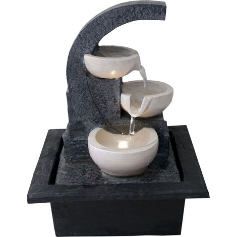 Arum Lighting – Fontaine d'intérieur LED ARKADIA cascade 3 vasques blanches – Hauteur 26.5 cm – Longueur 21 cm – Largeur 19 cm – Câble 140 cm