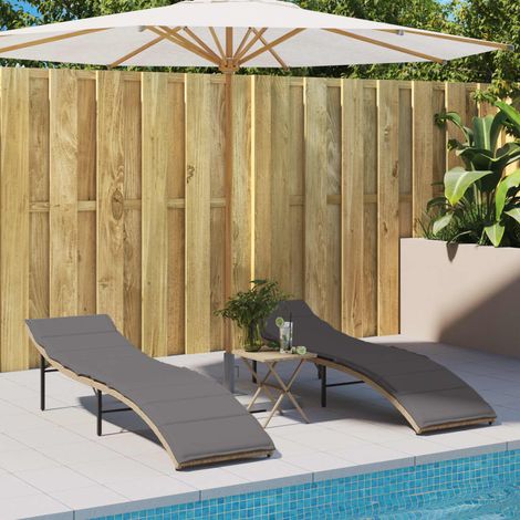 Sonnenliegen 2 Stk. mit Auflagen Beige Poly Rattan