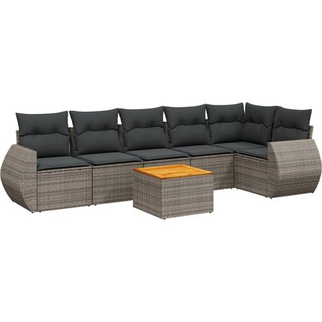 Set Divani da Giardino 7 pz con Cuscini Grigio in Polyrattan vidaXL