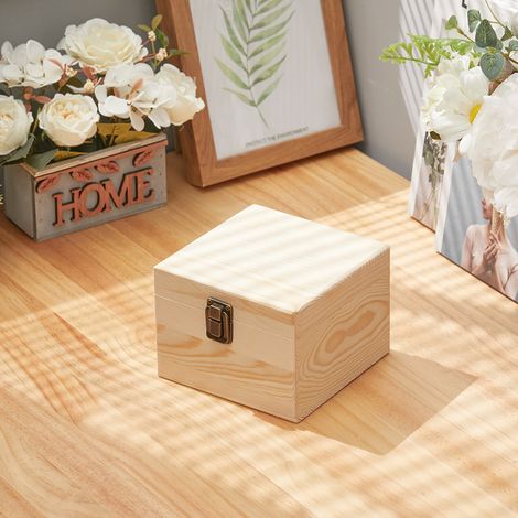 Gift Box with Hinged Lid and Locking Solid Wood Storage Box 14cm W x 14cm D x 10cm H (1/5)