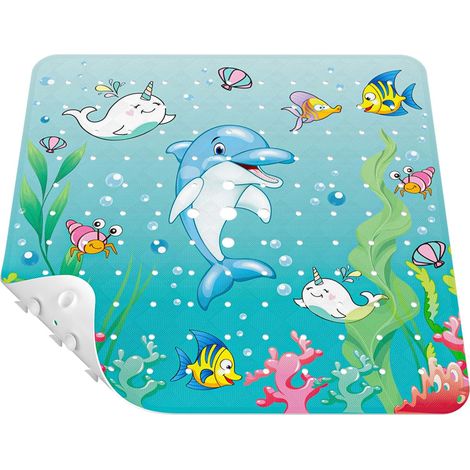 Carré Tapis de Douche antidérapant pour Enfants, 53 x 53 cm bébé Tapis de Bain, Tapis de Baignoire avec ventouses puissantes et Trous d'évacuation (1/4)