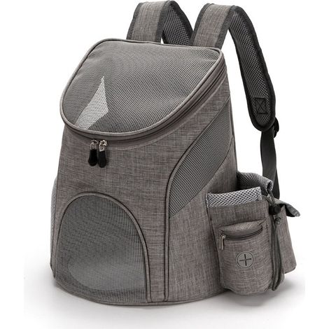 Sac à dos pliable pour chien et chat jusqu'à 12 kg respirant et confortable dimensions 45 x 36 x 31 cm pour promenade train voiture et restaurant couleur grise 1 pièce (1/5)