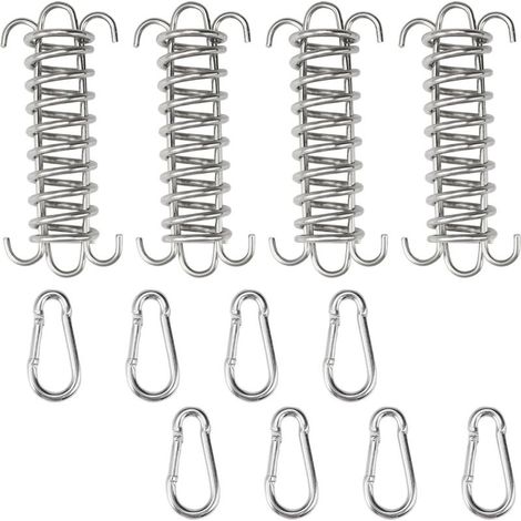 4 Pièces Ressort De Traction Métal Intégré Tension du Tendeur avec 8 Pcs Mousqueton, Ressort De Tension du Tendeur en Acier Inoxydable, Tendeur de Ressort en Forme de U pour Tente, Store, Bate (1/5)