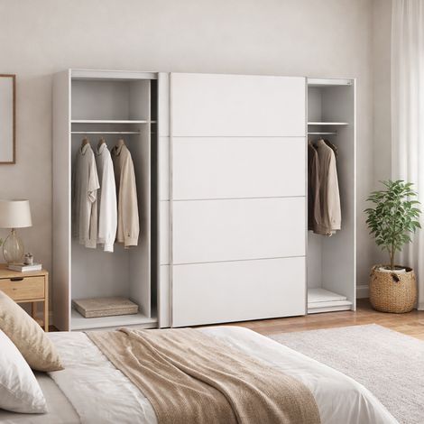Dmora - Armario 2 puertas Acerno, Muebles de dormitorio, Vestidor, Armario de ropa, 243x64 h202 cm, Blanco (1/5)