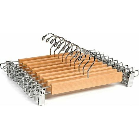 Lot De 10 Cintres En Bois Naturelle 36Cm, Pour Pantalons Jupes Chaussettes Sous Vêtements, Cintre Antidérapants Avec Pinces (1/5)