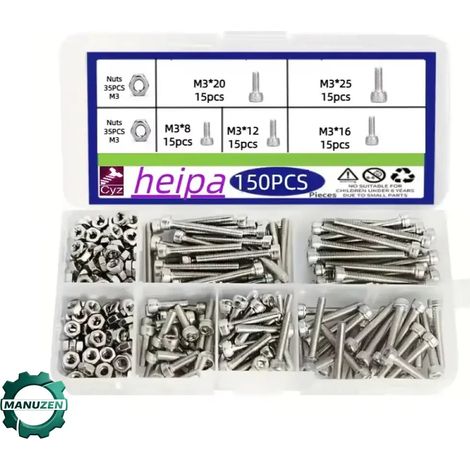 Manuzen - Vis et écrous M3 inox 304 – assortiment 150 pièces (1/3)