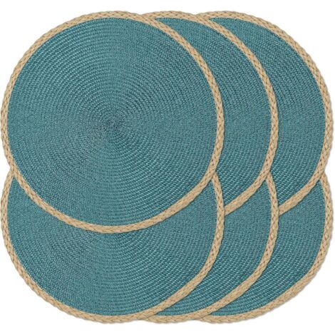 Set de table tissé simple 6 pièces, tapis rond décoratif antidérapant, bleus, diamètre 38cm (1/5)
