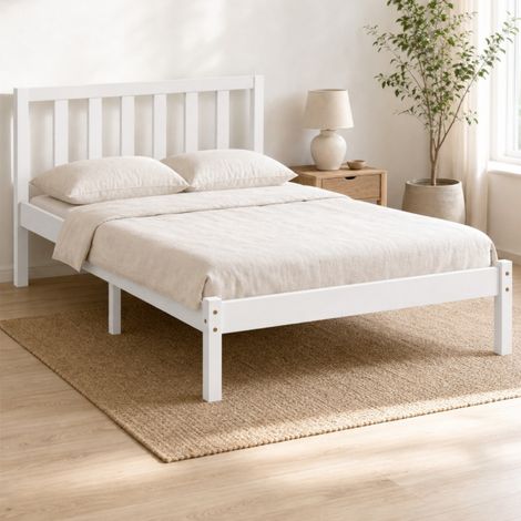 Cama de madera blanca 90x200 cm, estructura individual 208x96x70 cm (1/5)